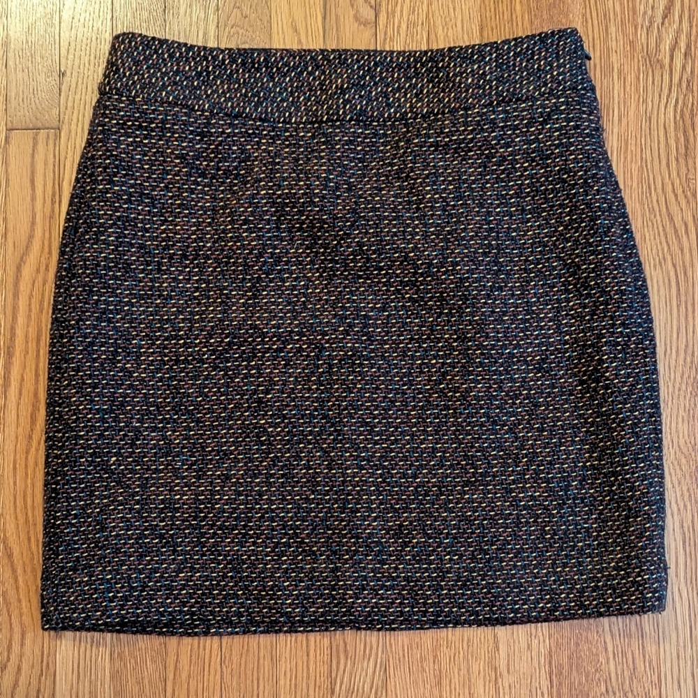 LOFT Black and Brown Tweed Pencil Skirt